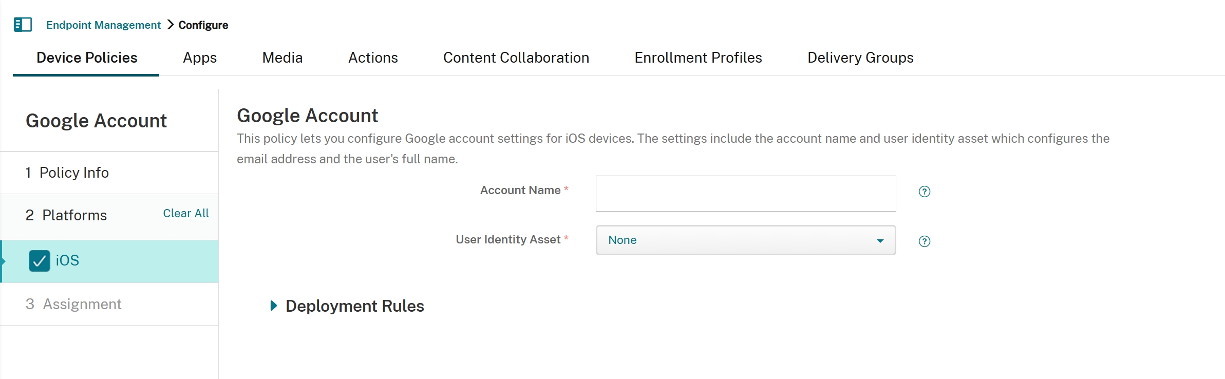 Google Account device policy