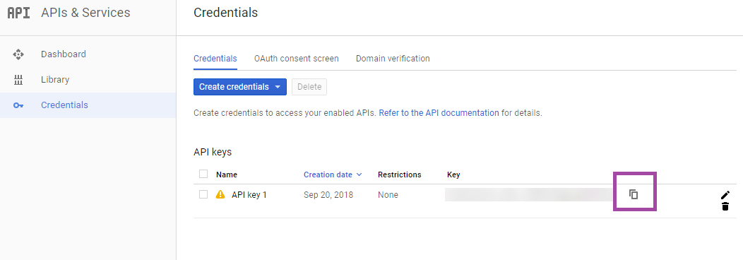 Google API page