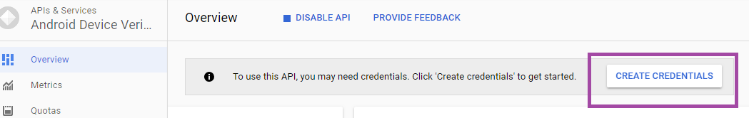 Google API page