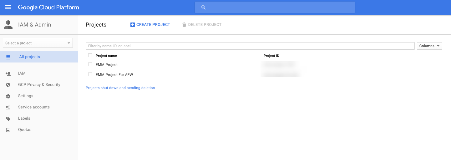 The Create Project option