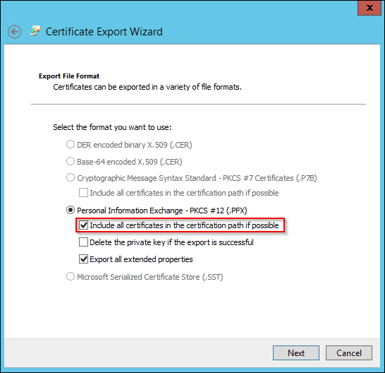 Certificate options