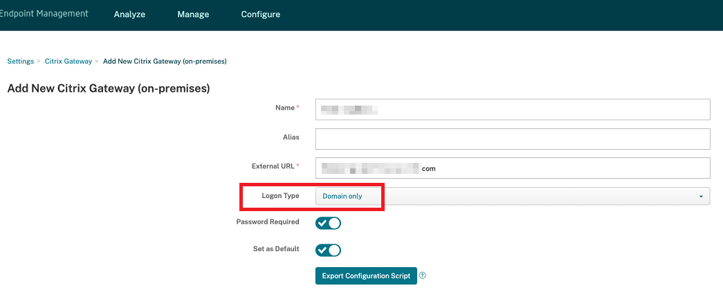log on type as Domain only