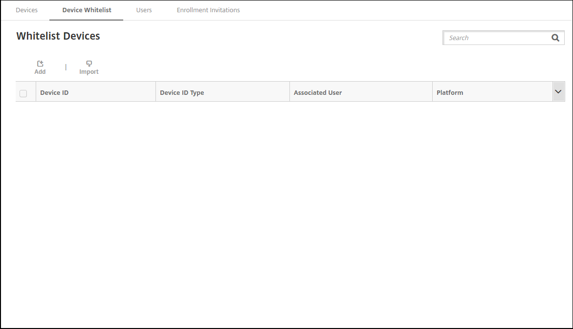 Allowed device configuration screen