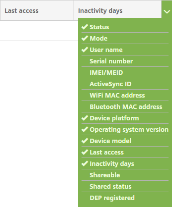 Devices table customization options