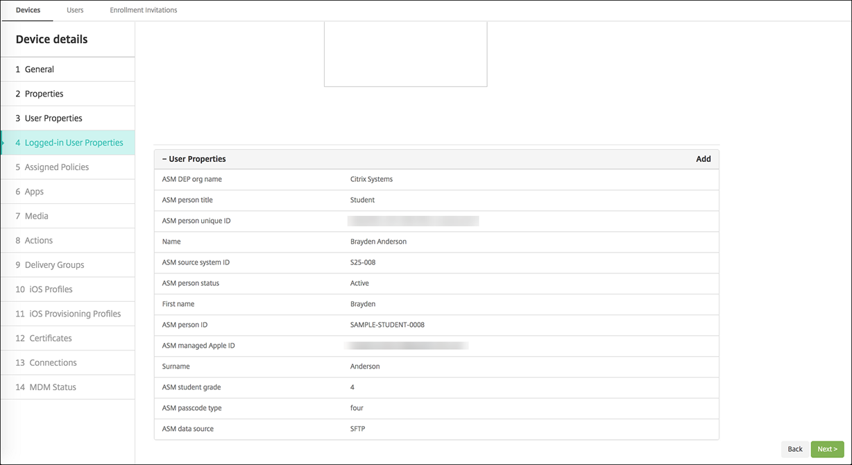 Devices configuration screen