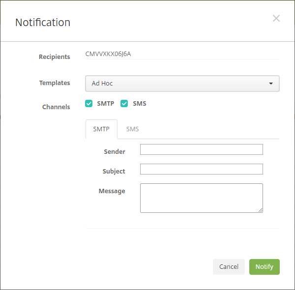 The Notification dialog box