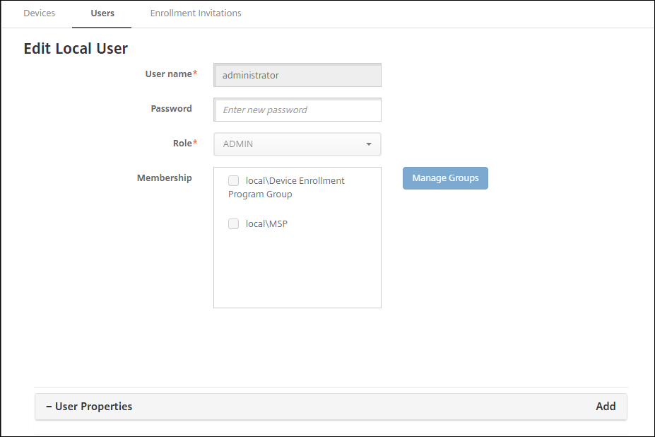 Edit local user