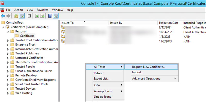 Request new certificate