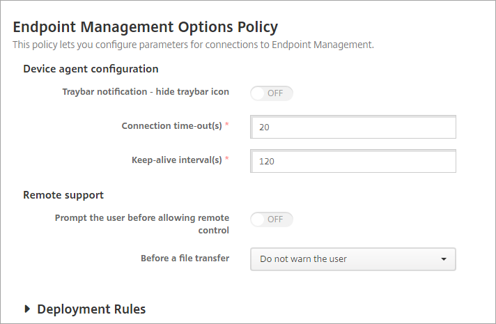 Device Policies configuration screen