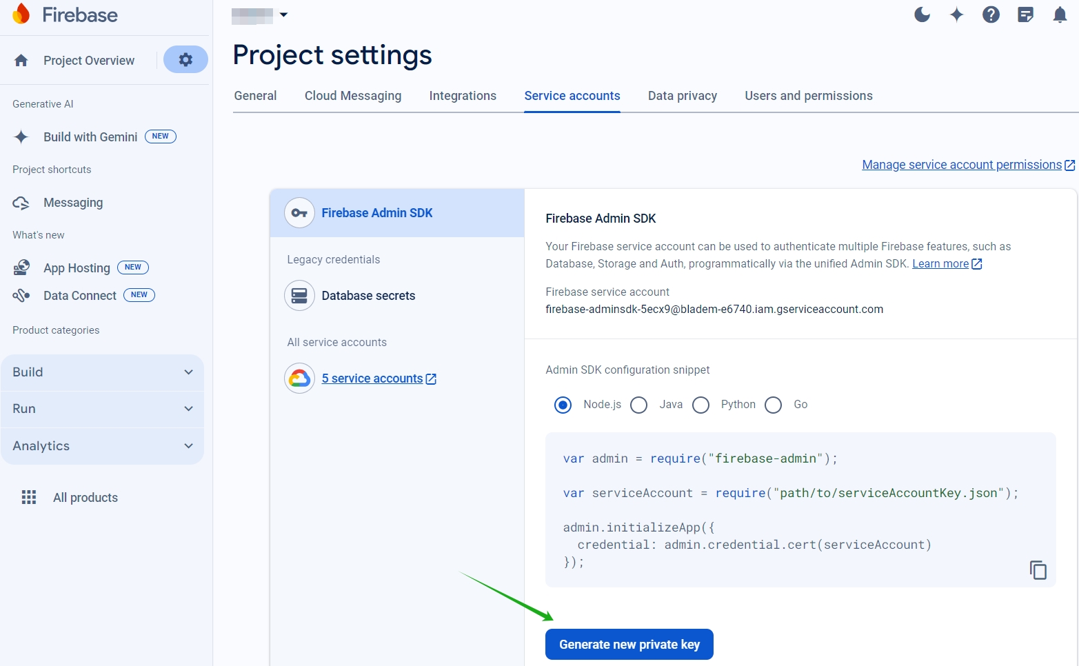 Project settings
