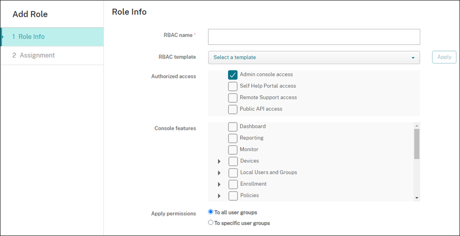 Citrix Endpoint Management RBAC configuration