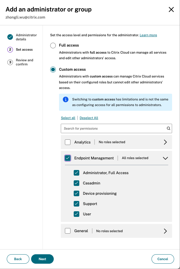 RBAC roles in Citrix Cloud