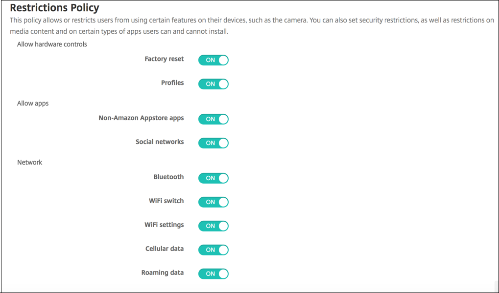 Device Policies configuration screen