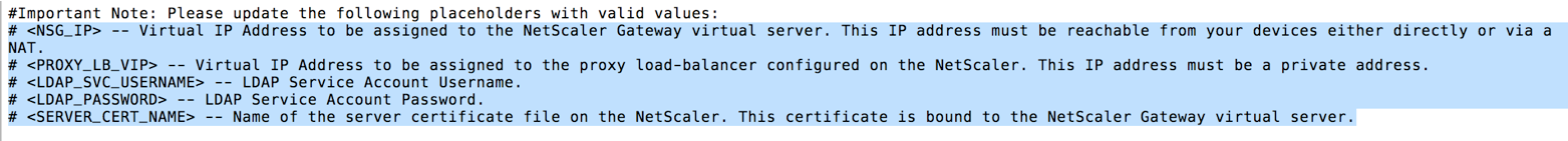 NetScaler Gateway configuration screen
