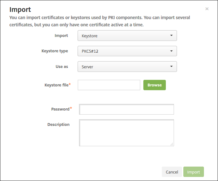 The Certificates configuration page