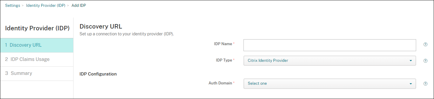 IdP configuration screen