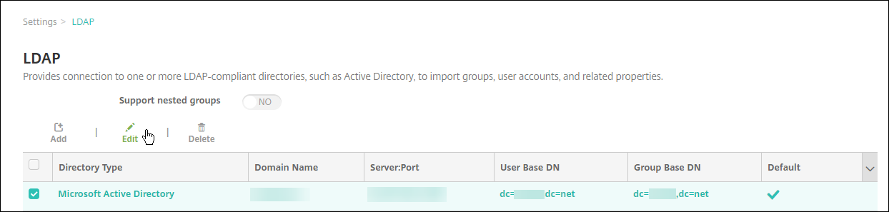 LDAP configuration screen