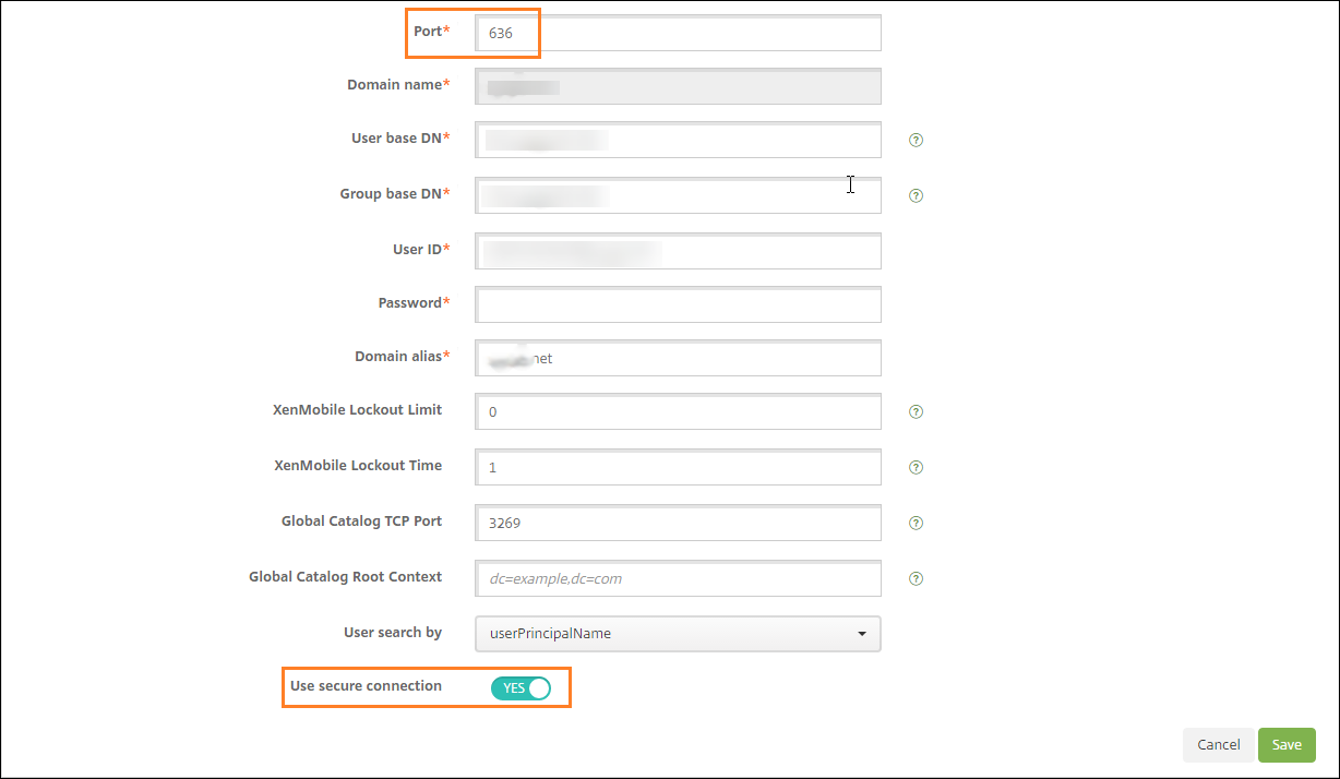 LDAP configuration screen