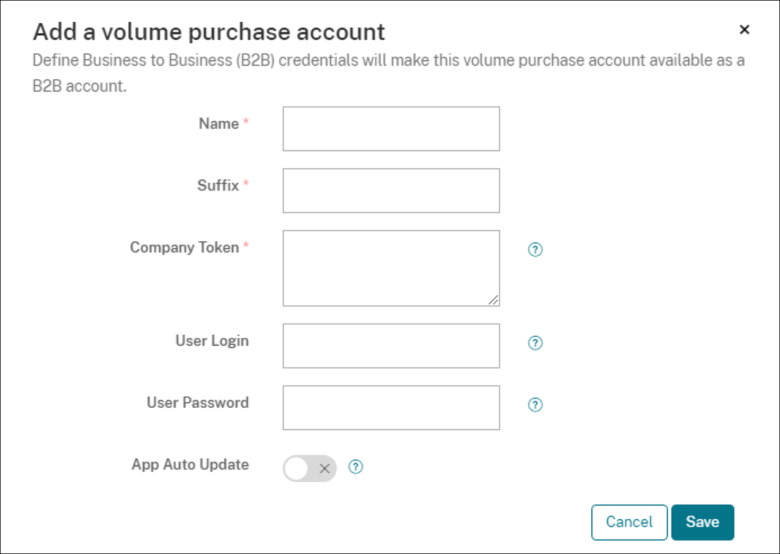 Volume Purchase configuration screen