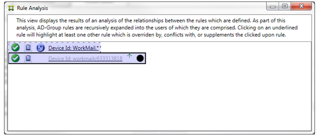 Overridden rule dialog box