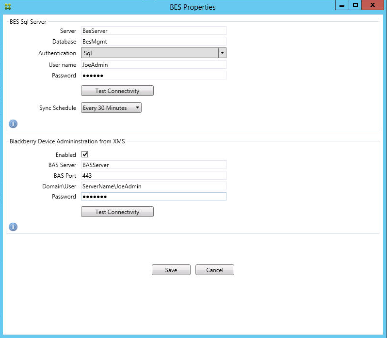 the BES SQL Server