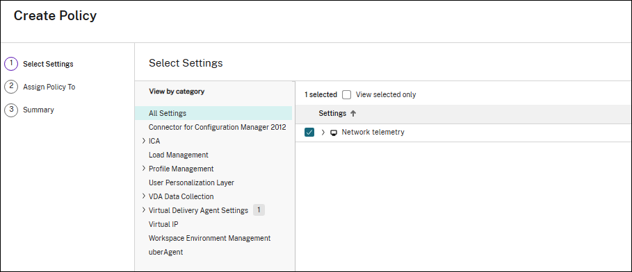 Network Telemetry policy in Citrix Studio