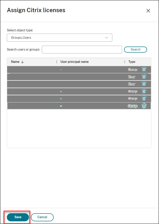 Save users or groups