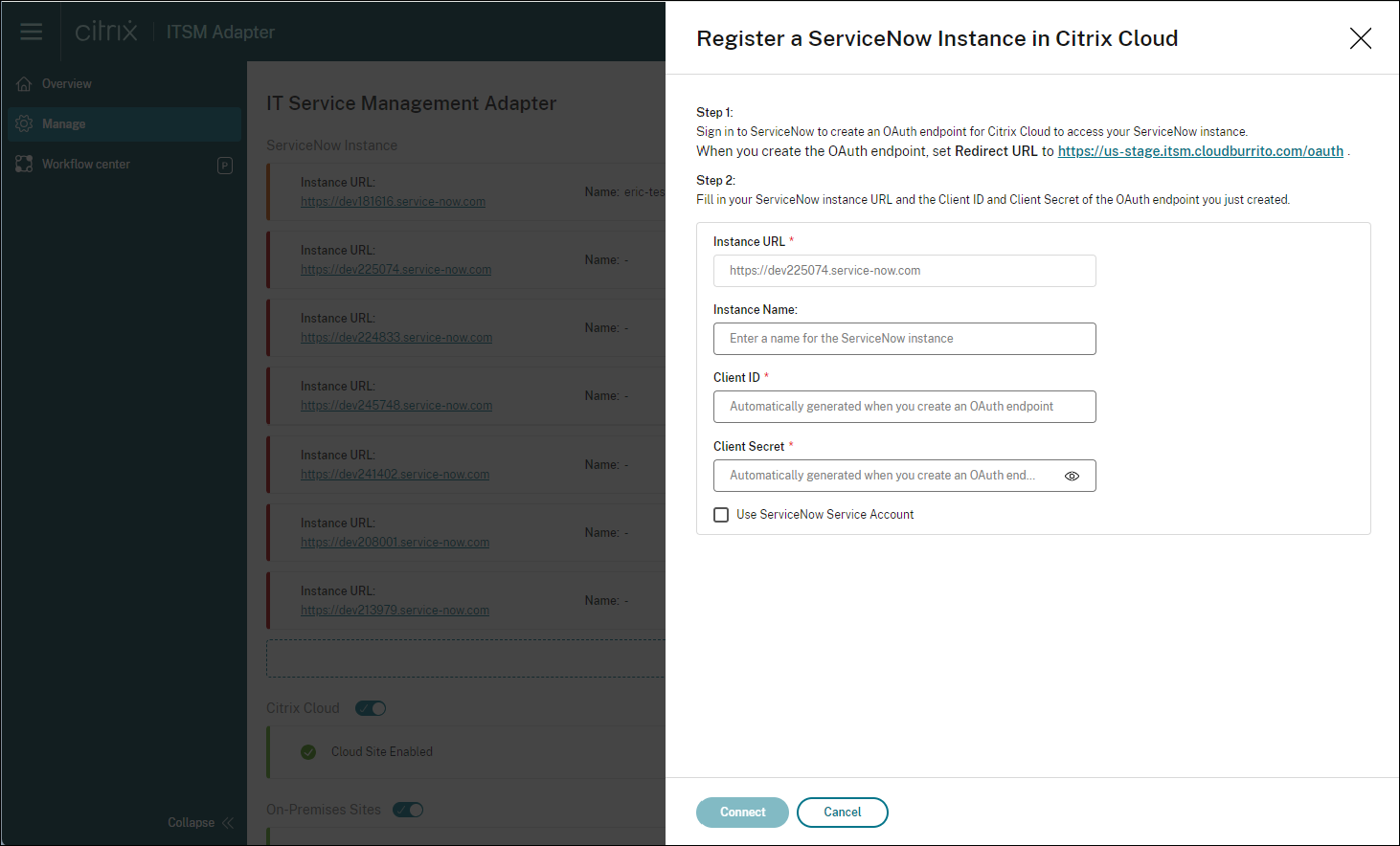 Add a ServiceNow Instance