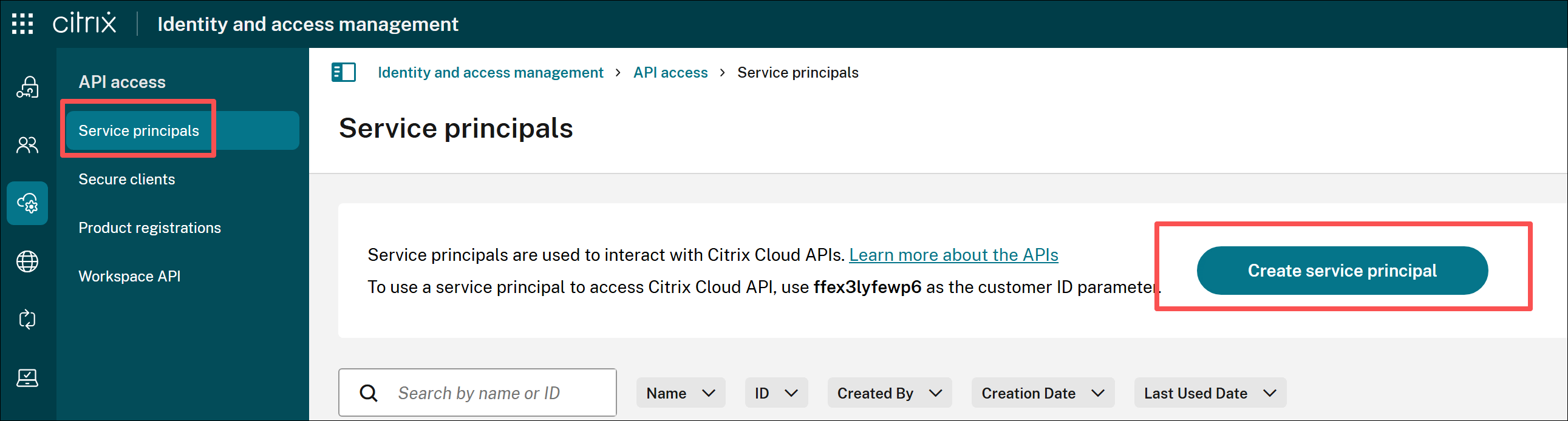 Service Principal ID and Secret