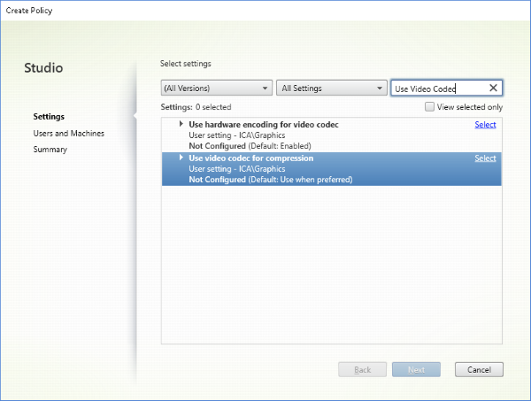 Performance policy settings image