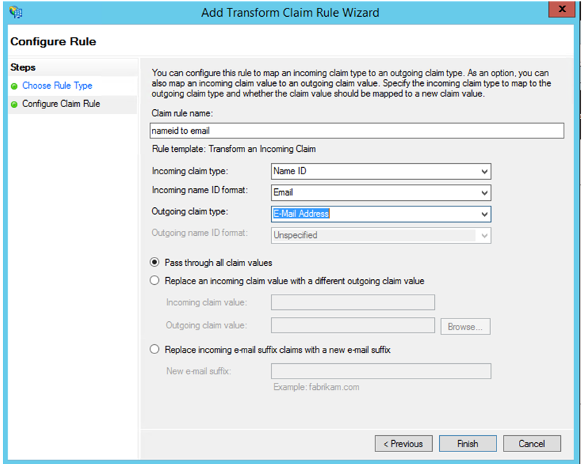 Complete claim rule settings