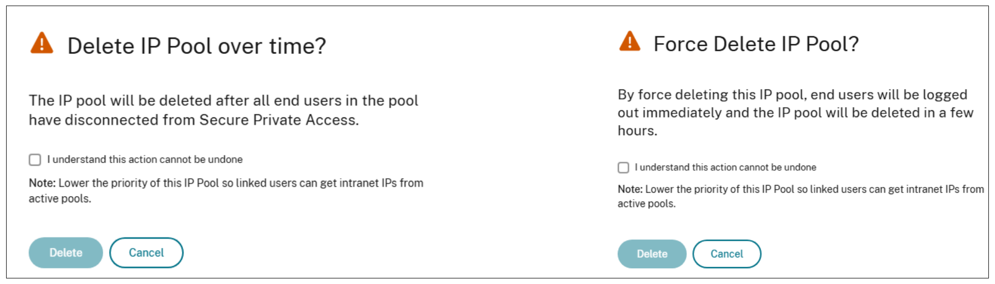 Delete IP pool options