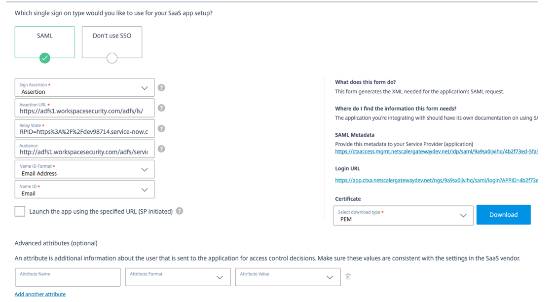 SAML metadata configuration