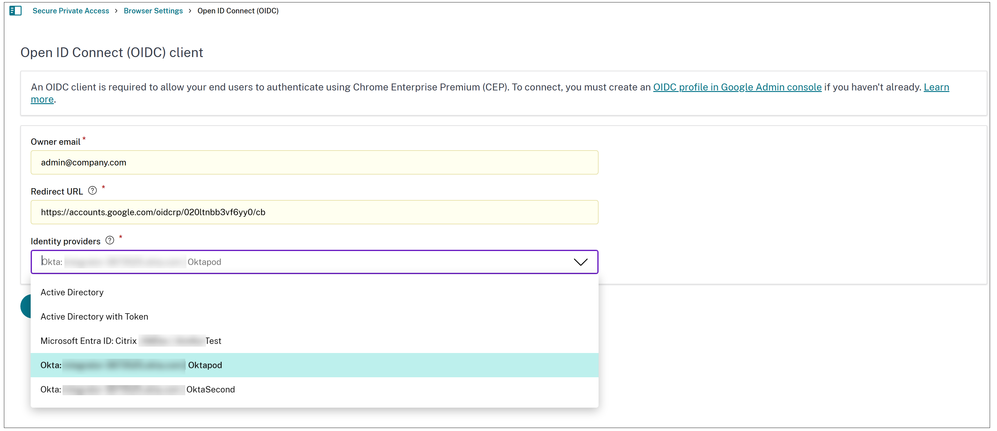 Create an OIDC client