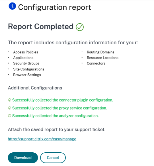 Completed configuration report