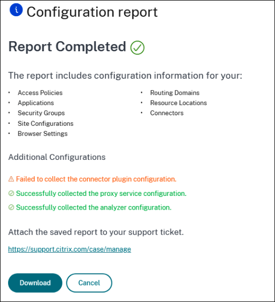 Failed configuration report