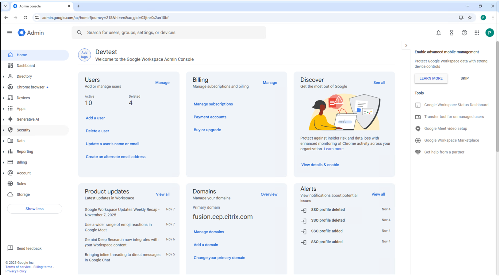 Google admin console