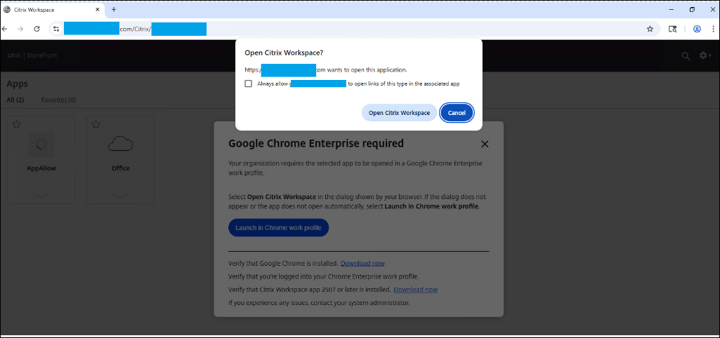 Workspace popup