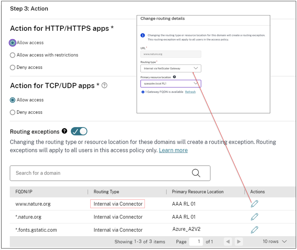 Configure routing from the policies