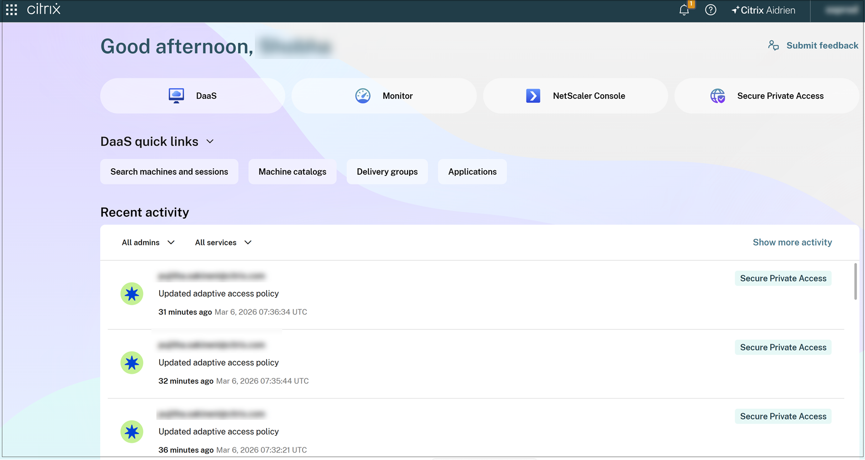 Citrix Cloud home page