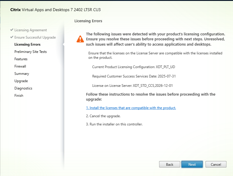 Outdated License Server or unavailability of licenses