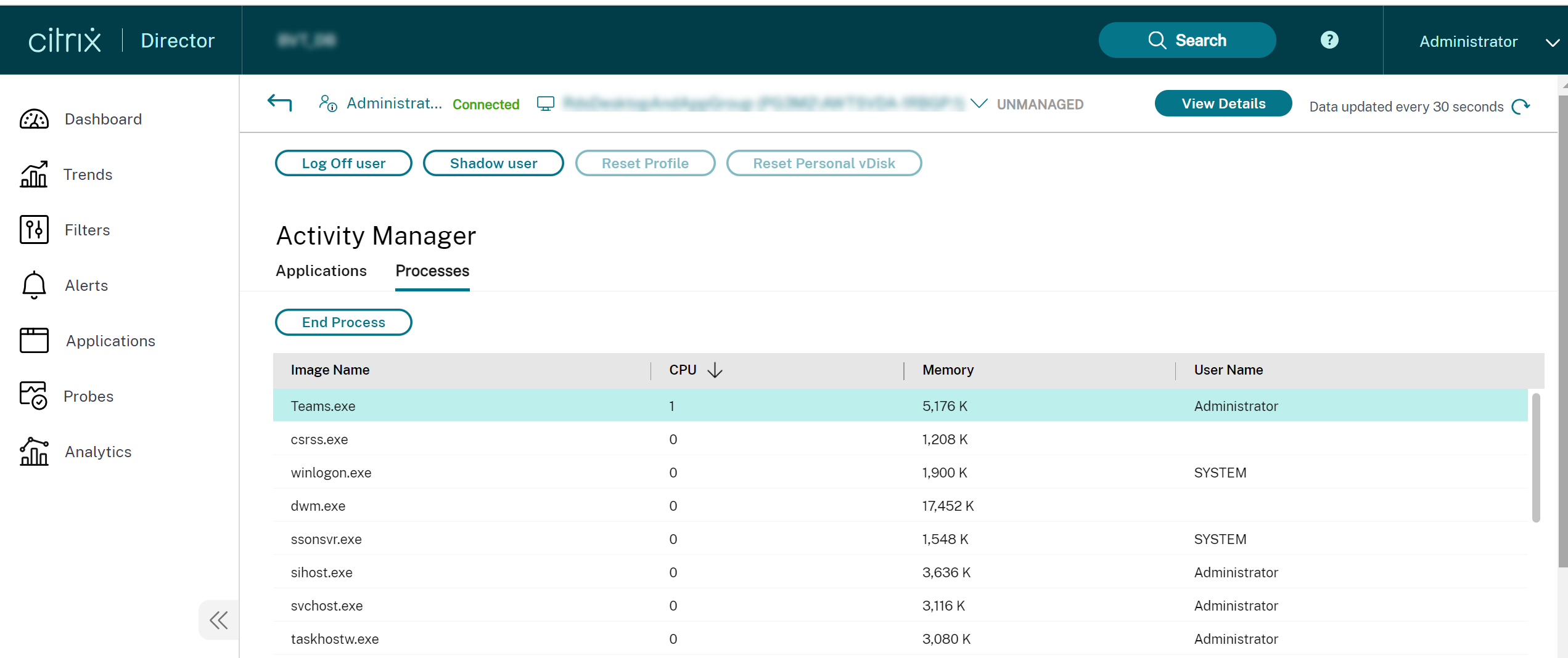 Monitor Teams in Activity Manager