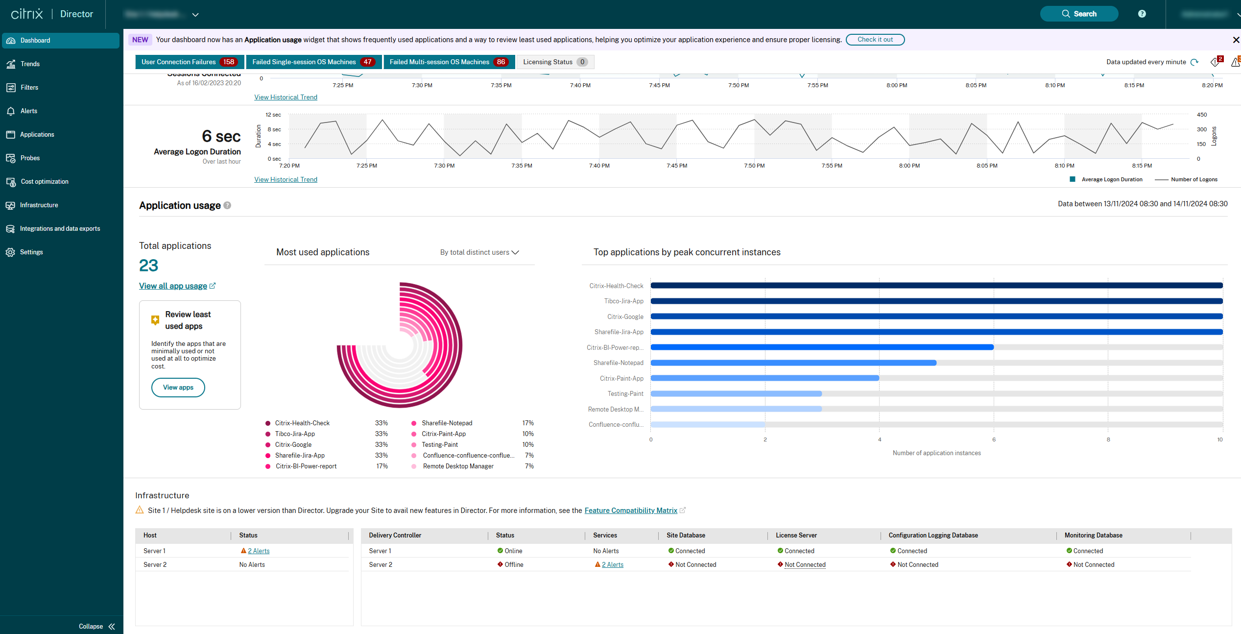Enhanced application page