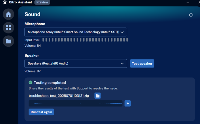 Run audio test