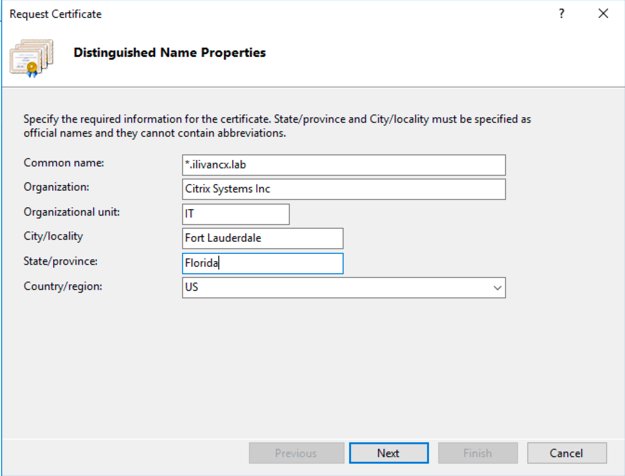Screenshot of Distinguished name properties screen