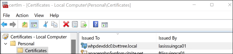 Screenshot of personal certificates