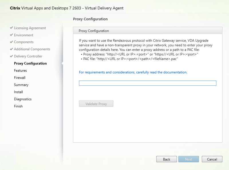 Rendezvous Proxy Configuration page in VDA installer