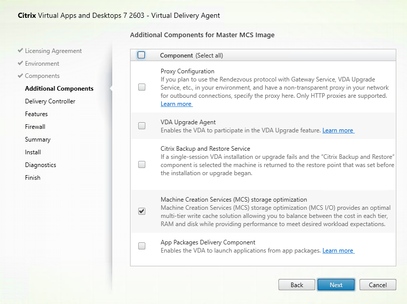 Additional Components page in VDA installer