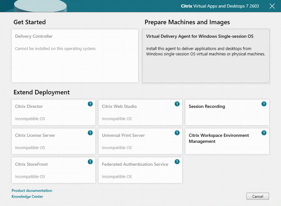 Component selection page in component installer