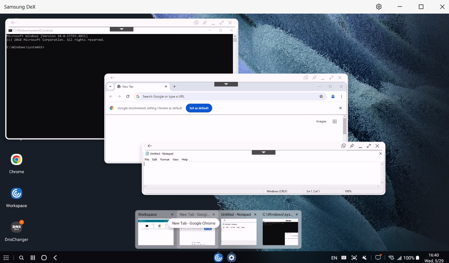 Samsung DeX multi-tasking